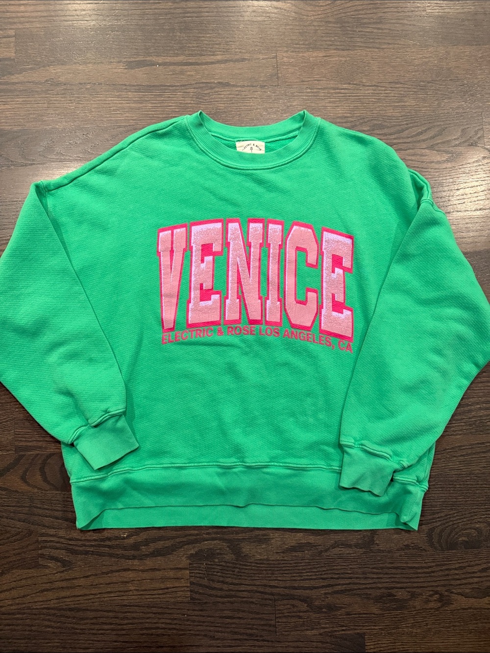 Electric & Rose Green Crewneck with Pink 'VENICE' Appliqué